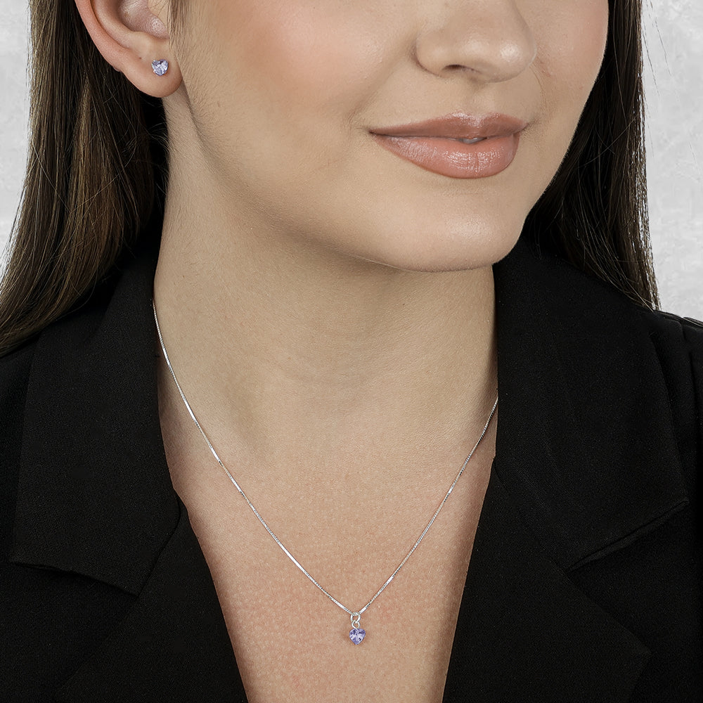 Conjunto de Coração Roxo em Zircônia Prata 925 - Galeria